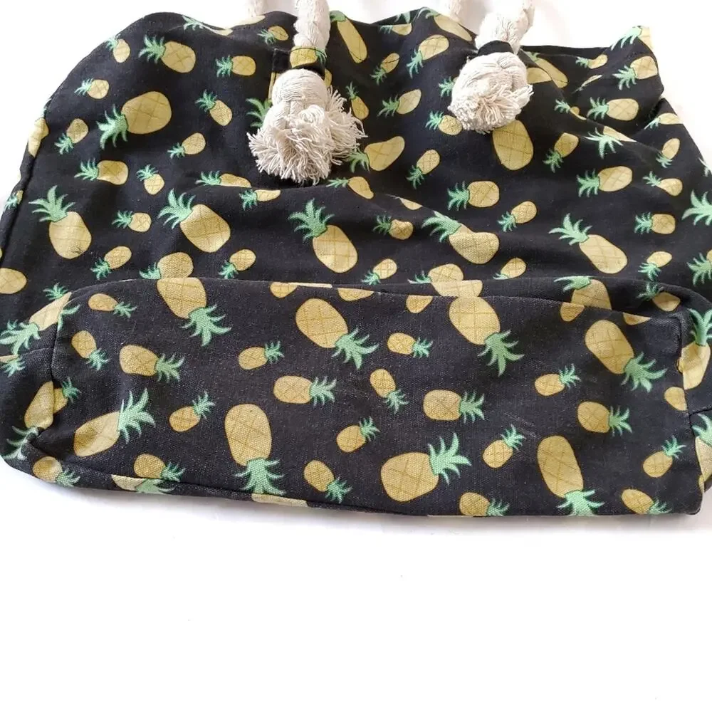 Large Pineapple Print Canvas Tote Bag Lined